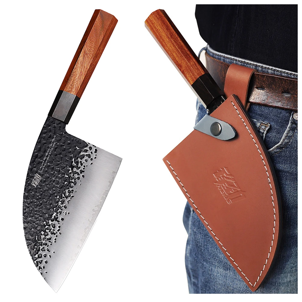 

6.5 inch Handmade Forged Outdoor Camping Knives 3 Layer 9Cr18MoV Clad Steel Multifunctional bone-cutting Butche Cleaver knife