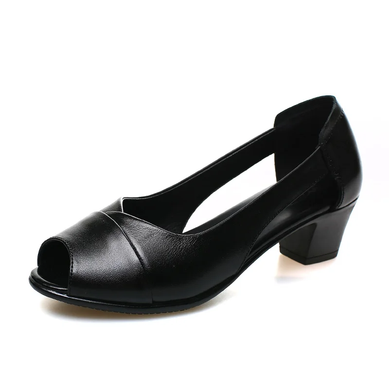 

Summer Peep-toe Women Sandals Genuine Leather High Heeled Female Sandals Platform Shoes Woman Casual Solid Shallow Shoes