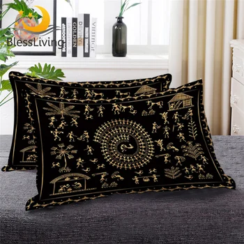 BlessLiving Egyptian Sleeping Throw Pillow Ancient Art Down Alternative Body Pillow Black and Golden Adult Bedding 1pc 1