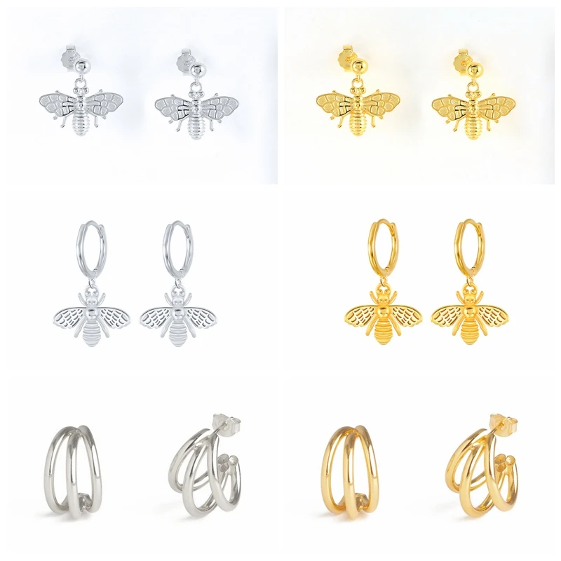

BOAKO 2021 Trend 925 Sterling Silver Cute Bee Huggie Earrings for Women Pendientes Plata 925 Stud Earing Jewelry Gifts Brincos