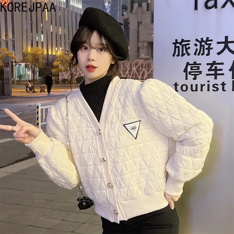 

Korejpaa Chic Coat Women Autumn Winter 2021 New Retro V-neck Casual Long-sleeved Jacket Female Korea Ins Style Short Top Elegant