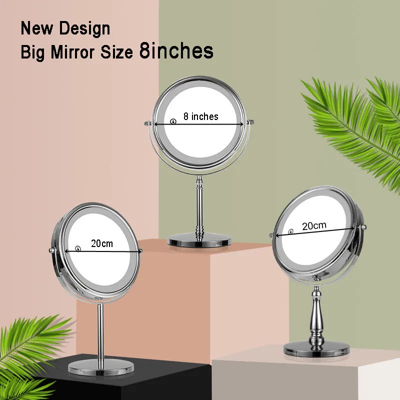 

Big Size 8 Inch, 2-Sided Vanity Makeup LED Mirror 3/5/10X Magnification, Touch Brightness Adjustable, Tabletop Cosmetic Mirror