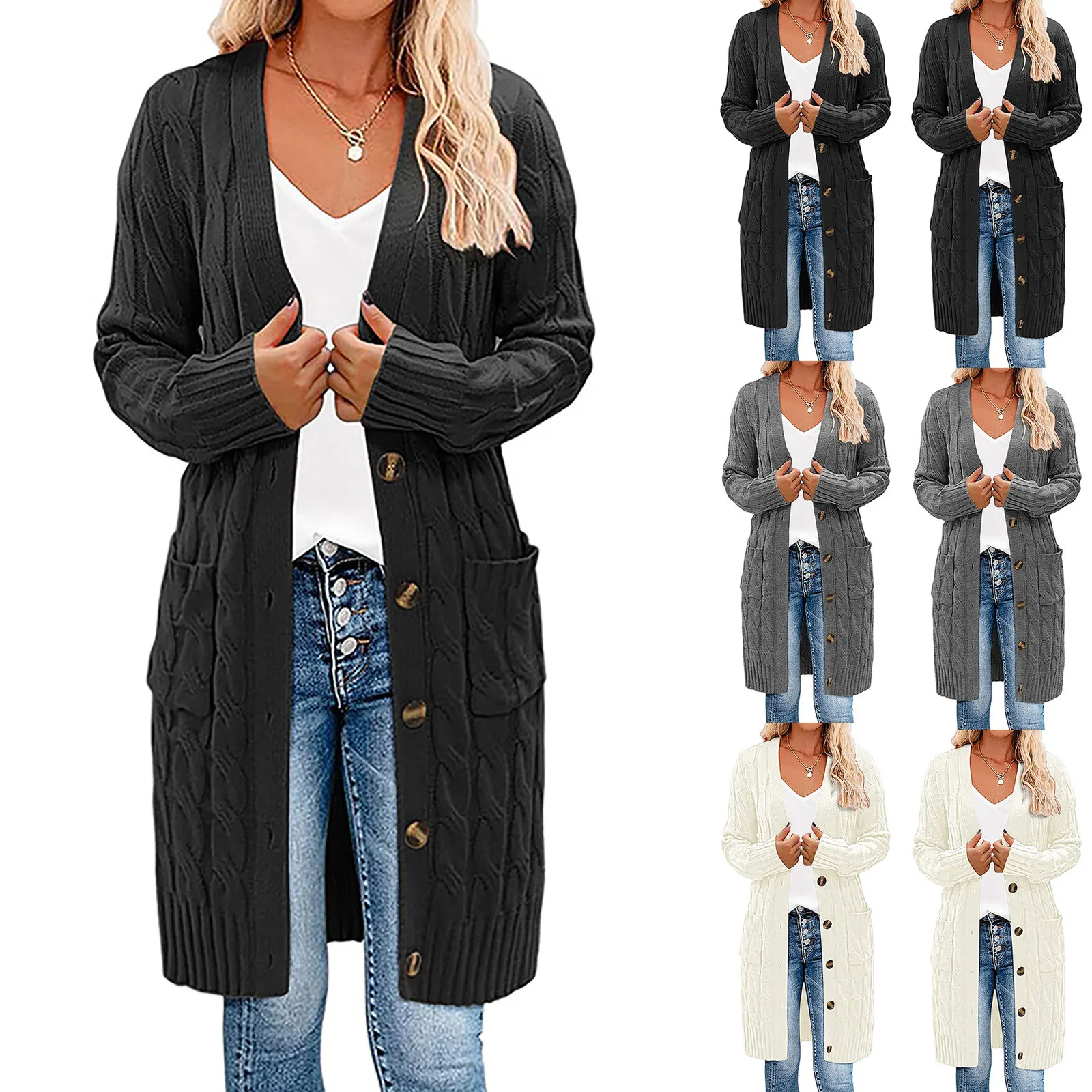 

Women Midi Long Cardigan Autumn Female Casual Loose Sweater Coat Jacket Plus Size Long Sleeve Long Cardigans Tops Blouse trui