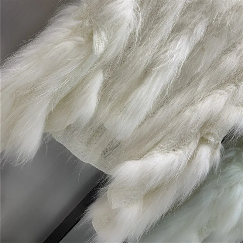 

2021 100% Real Fox Fur Coats Women Lady Fashion Long Sleeve Round Neck Knit Pullovers for Winter dropshipping