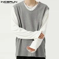 new men all match simple vests waistcoat sleeveless tops 2022 knitting shirt casual streetwear fashion solid color shirt incerun