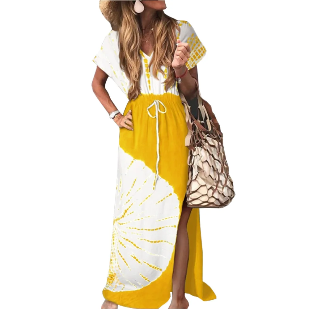 Женское платье новое Boho с коротким рукавом длинное макси летнее пляжное плюс
