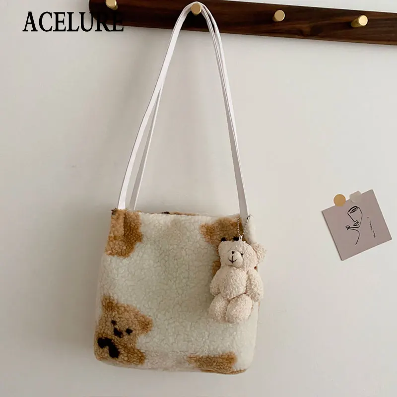 

High Capacity Shoulder Crossbody Bags for Women Cute Doll Pendant Casual Totes Female Shopping Handbag Ladies Zipper Purse Bags