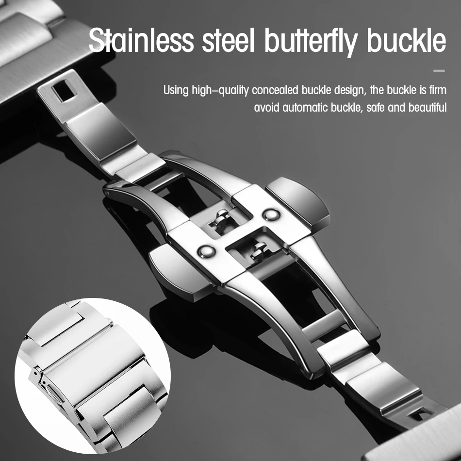 Stainless Steel Watch Band for Apple Watch SE 7/6/5/4 42MM 44MM 45MM Loop Strap for iWatch Series 1/2/3 38MM 40MM 41MM Bracelet