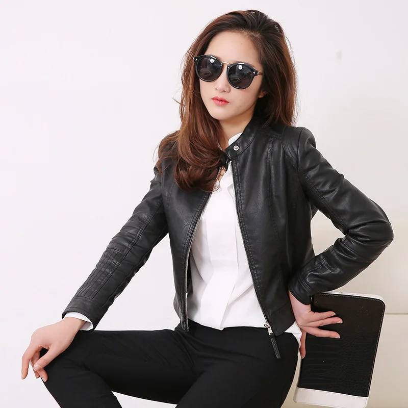 

Guilantu Spring Motorcycle Leather Jacket Women Clothes Mandarin Collar Zipper Moto Biker Coat Female Bomber Short Outerwear
