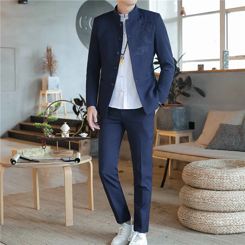 Костюм мужской яркого дракона в китайском стиле элегантный облегающий костюм