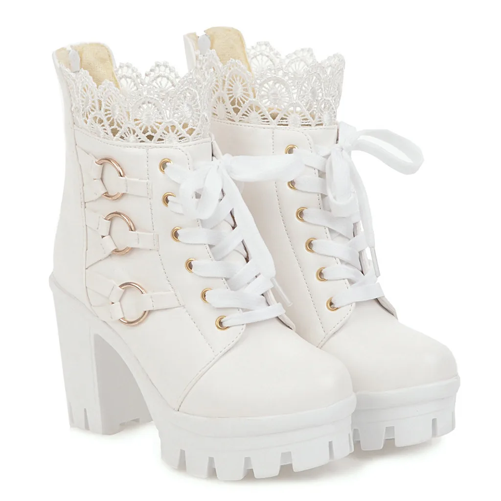 Женские ботильоны мотоциклетные ботинки на платформе и высоком каблуке зимние