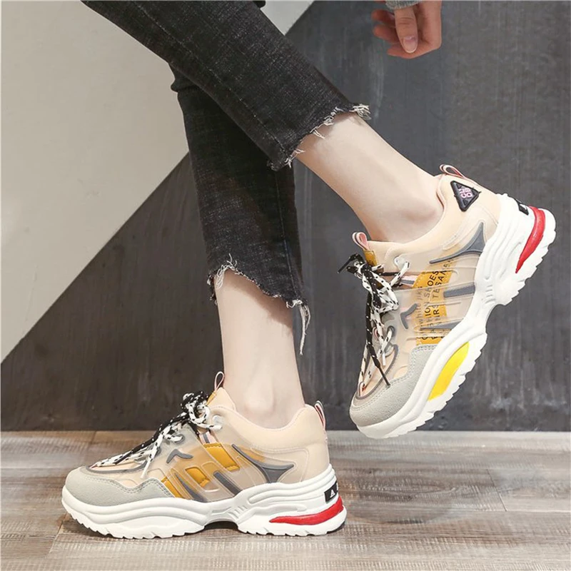 Женские кроссовки на толстой платформе 5 см женская повседневная обувь из