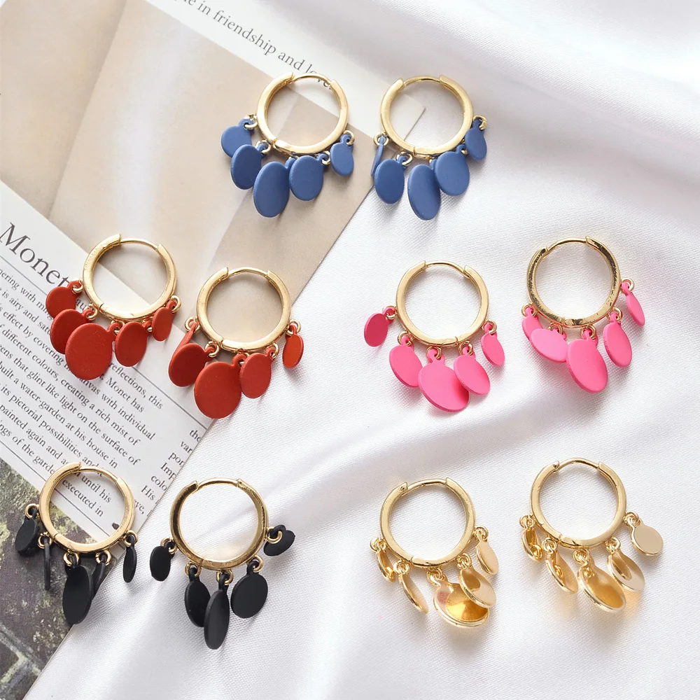 

Creative Metal Tassel Hoop Earring Fashion Bohemian Simple Korean Spray Colorful Round Geometric Earring Party Gift Jewelry