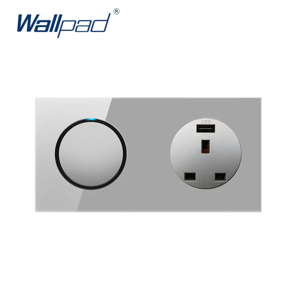 

Настенная розетка Wallpad 1 Gang 2 Way UK 13A с зарядным устройством USB 5V 2400MA, с заземлением из хрустального стекла