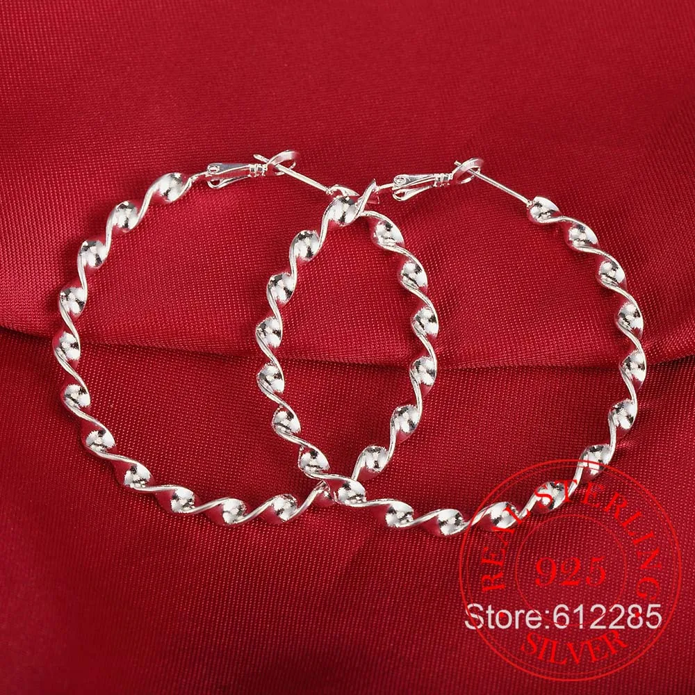 Серьги кольца женские из серебра 925 пробы модные большие серебряные серьги в