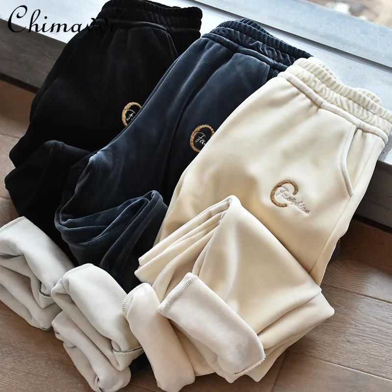 

Autumn Winter Women's Clothing Fleece Lined Thick Mink Cashmere Pants Female High Waisted Casual Slimming Harem Trousers