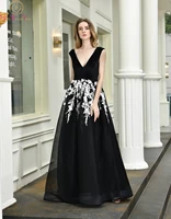 black appliques a line evening dresses elegant formal party celebrity vintage long prom gowns abendkleider 2019 robe de soiree