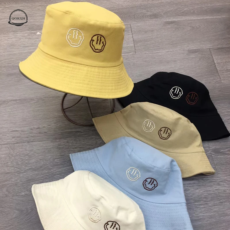 

Women's Bucket Hat 2021 New Spring Summer Sun Fisherman Hat Outdoor Fashion Smiley Bucket Hats Hat Female Summer Shading Cap