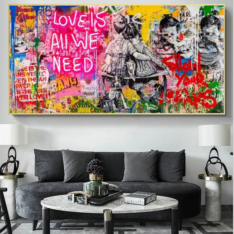

Banksy Art Love is All We Need Canvas Paintings On the Wall Art Posters And Prints Graffiti Street Art Pictures Home Decoration