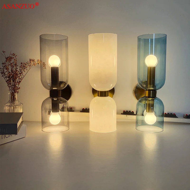 Nordic LED Wall Lamps Tricolor Glass Bedroom Bedside Lamp Living Room Background Corridor Foyer Creative Sconce Light Fixture
