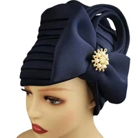 african turbans auto gele women hat dradped with bow bonnet head wraps fashion new solid bandana african headtie hijab caps 2021