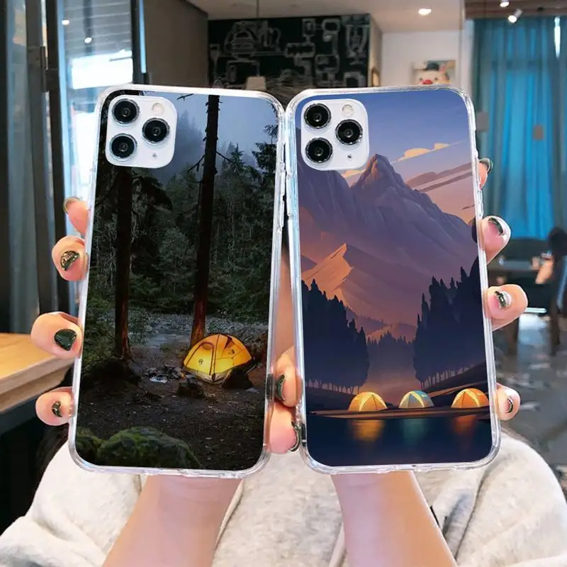

Camping Nature Mountain Phone Case Transparent soft For iphone 5 5s 5c se 6 6s 7 8 11 12 plus mini x xs xr pro max