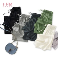 hnm summer comfort silky sleep bottoms high waist elastic wide leg flare pants casual loose daily simplicity trousers for female
