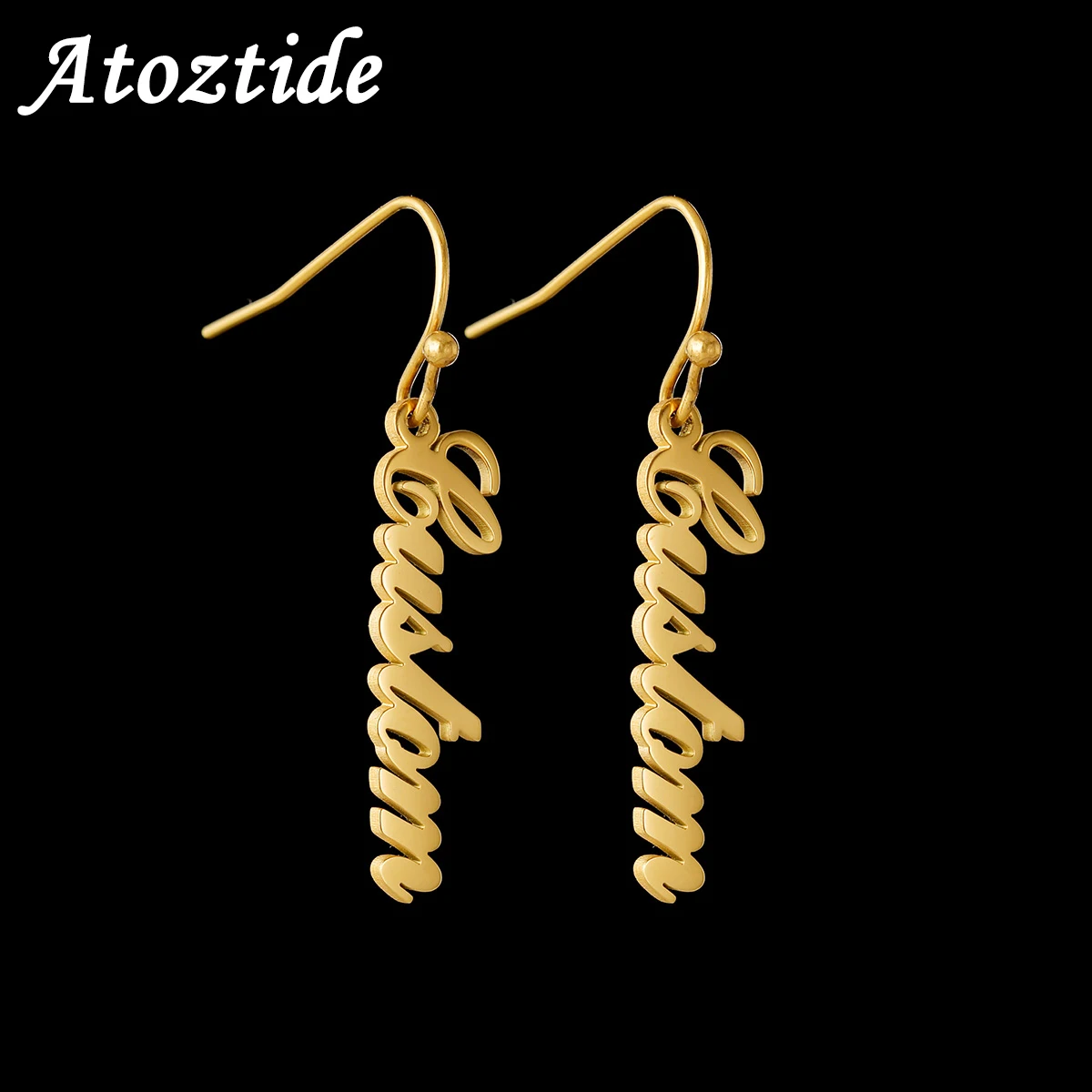 

Висячие серьги Atoztide с именем на заказ, Необычные Висячие буквы из нержавеющей стали на заказ для женщин, подруг, очаровательные ювелирные изделия золотого цвета