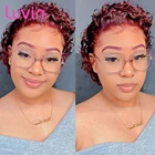 Парик Luvin T, короткий Боб, кудрявый, стрижка Пикси, кружева, парики из натуральных волос для женщин, глубокая волна, бордовый, 99J