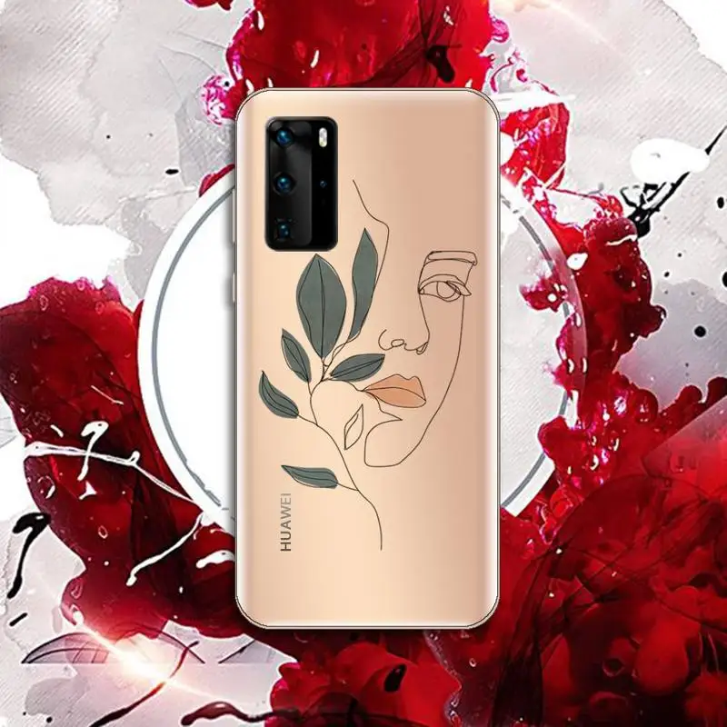 

Art line Retro Abstract Geometry leaves Phone Case Transparent for Huawei P20 P30 P40 lite pro P smart 2019 honor 8x 10i