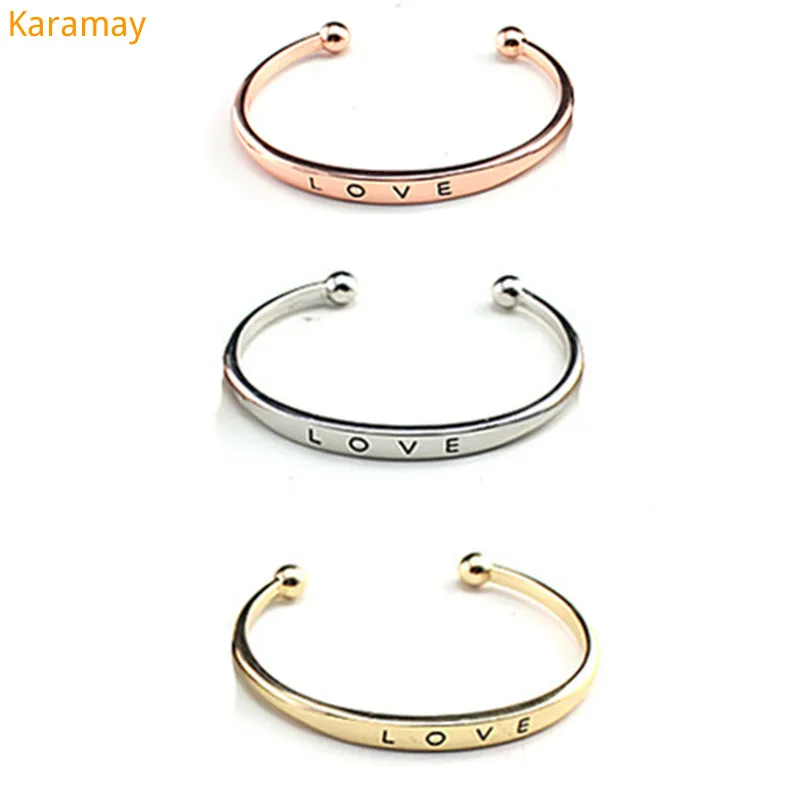 

Korean simple gold plated open bracelet, European and American environmental protection metal Engraved Bracelet, lovers love bra