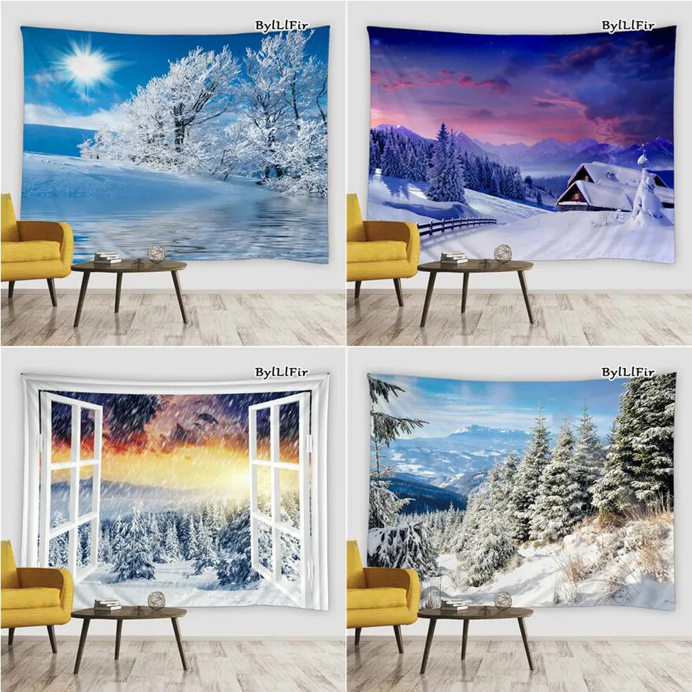 

Winter Snow Christmas Tapestry Snow House Sunshine Forest Living Room Wall Hanging Bedroom Dorm Mural Aesthetics Room Decor