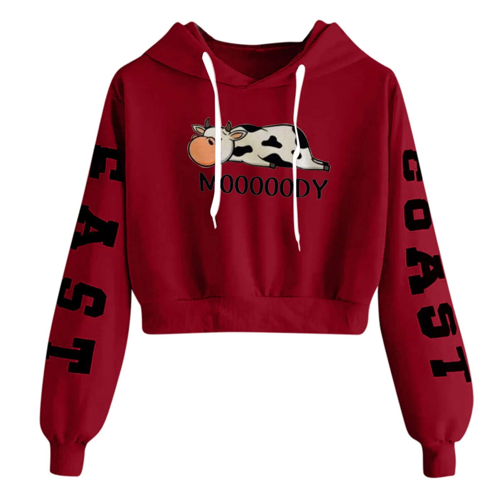 59# Kawaii Animal Print Crop Hoodies Women's Harajuku Letter Print Sweatshirt Long Sleeve Hooded Round Neck Casual Tops Shirts