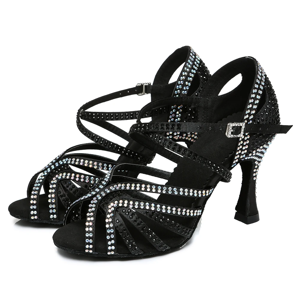 DKZSYIM Rhinestone Latin Dance Shoes Women High Heels Ballroom Waltz/Tango/Jazz Snakers Soft Soles Party Dance Sandals Shiny