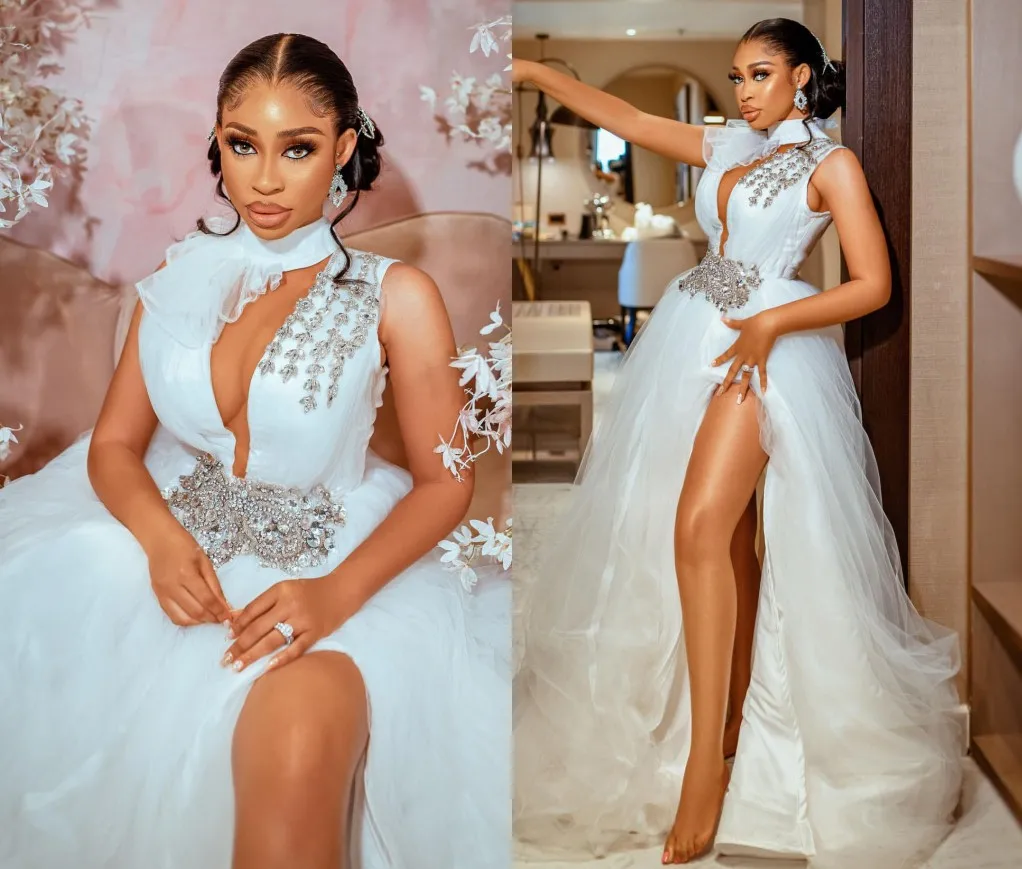 Сексуальные африканские Свадебные платья с бретелькой через шею и глубоким V-образным вырезом