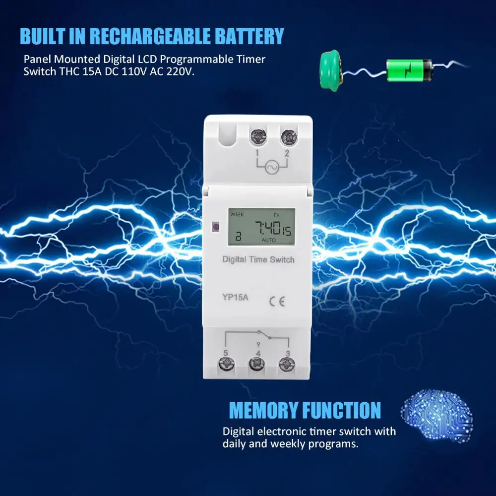 Электронный программируемый цифровой таймер на неделю 7 дней промышленный с