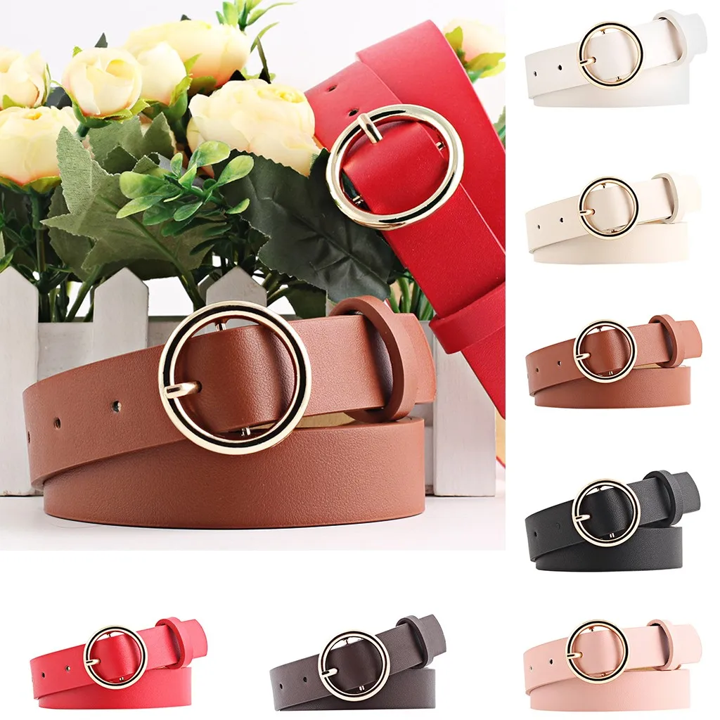 

Round Faux Leather Belt Women's Personality Belt Casual Round Buckle Belts Casual Jeans Pants Decoration Trousers Belts