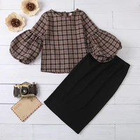 childrens clothing baby girls suit 2020 spring autumn new girls plaid flared sleeves pullover tops solid color dress suit 2 6y