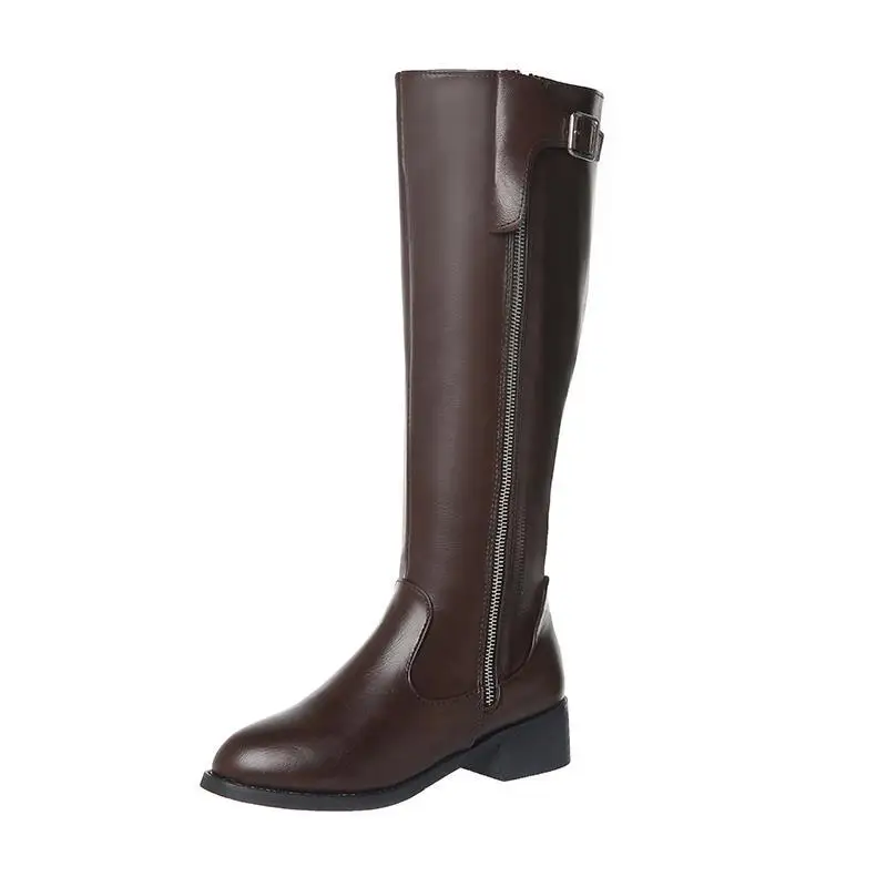 

Women Boots Autumn/winter Belt Buckle Simple Chunky Rider Boots Knee Boots Motorcycle Boots Winter Round Toe Square Heel Rubber