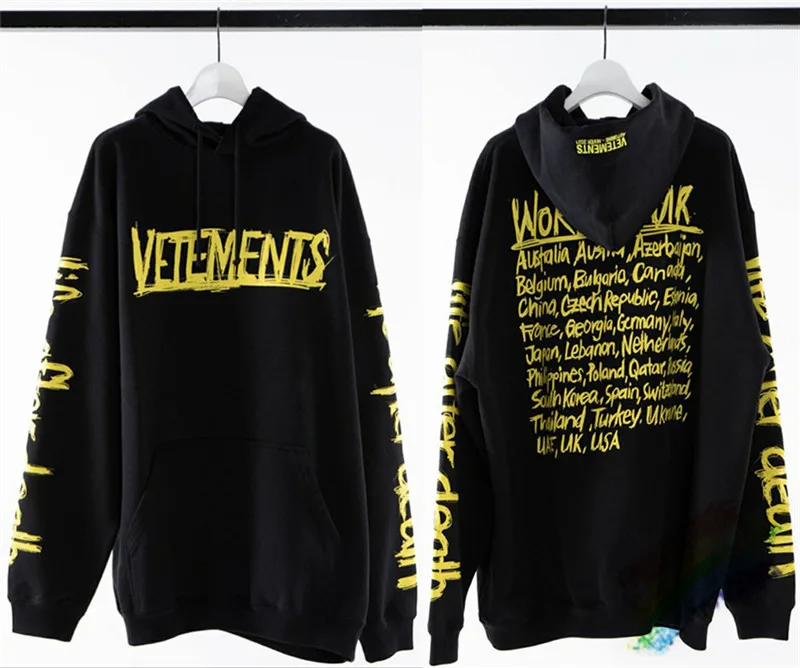 

2020FW Vetements Hoodie Hoody Men Women 1:1 Top Version Yellow Graffiti World Tour VTM Pullovers VETEMENTS Sweatshirts