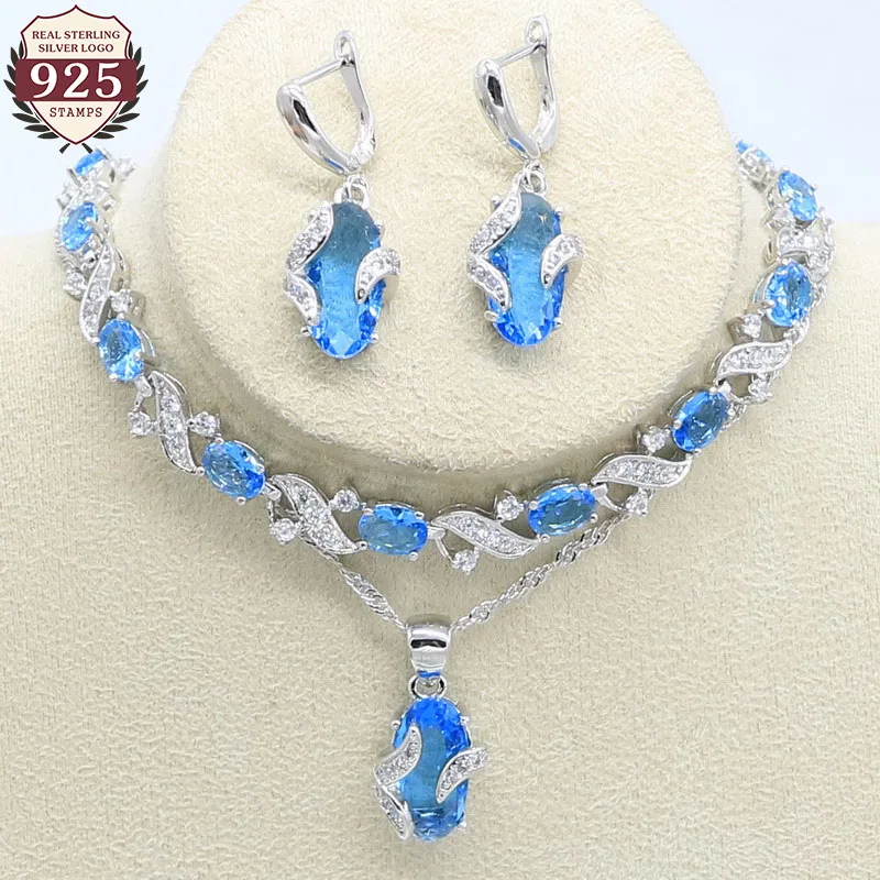 925 марка серебряный цвет Ювелирный Набор Женский Классический светильник синий