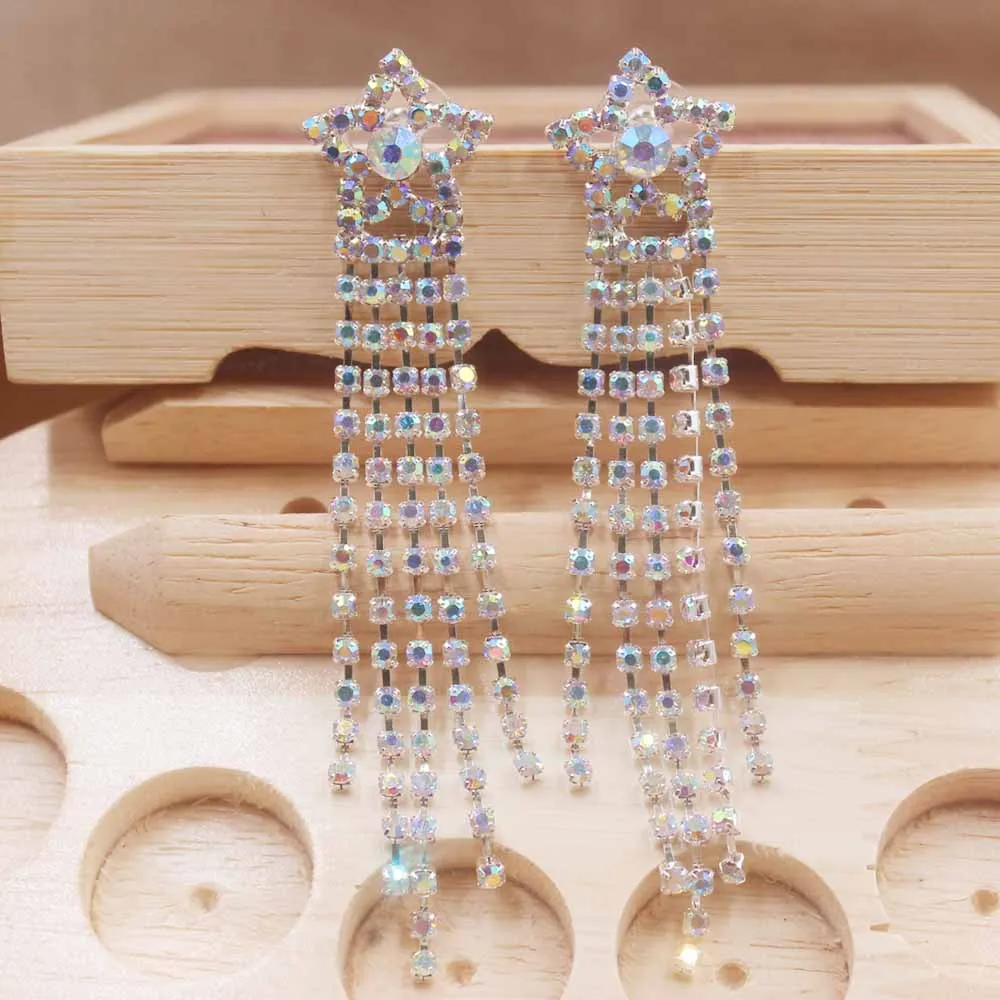 Женские длинные серьги с кисточками элегантные прозрачные стразы красного цвета