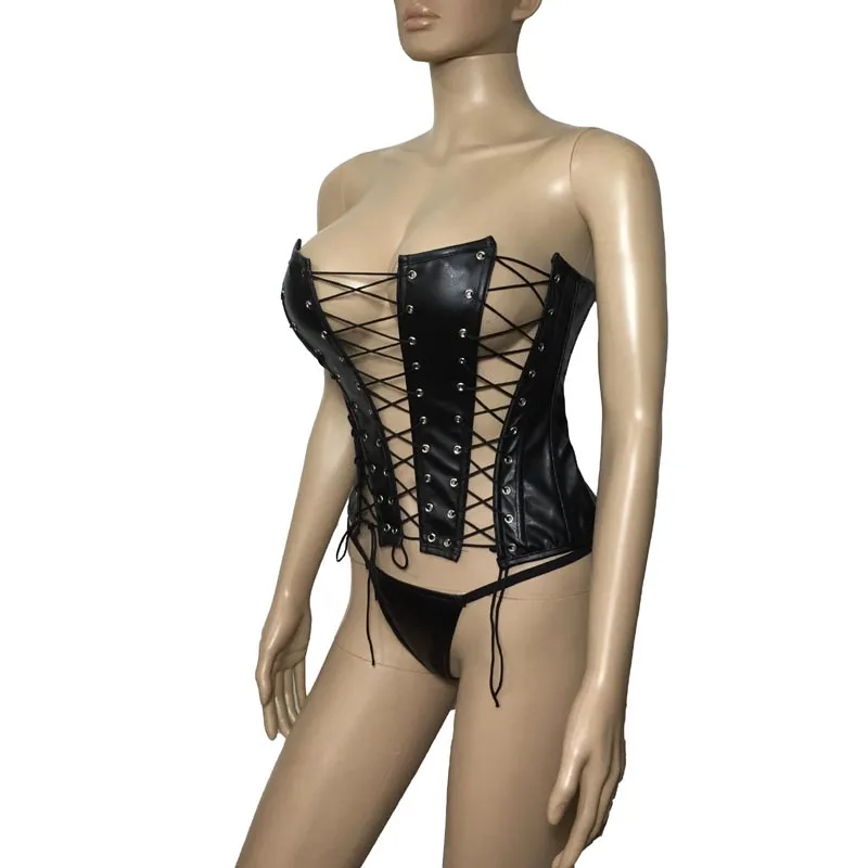 Сексуальный корсет бюстье из искусственной кожи с тремя способами шнуровки