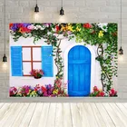 Avezano фон для фотосъемки летний деревенский дом синяя деревянная дверь окно цветы растения Портрет фон для фотостудии фотозона