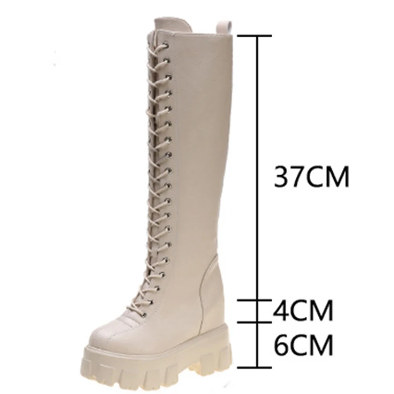 

2020 Women Platform Mid Calf Boots Ladies Lace-up High Boots Zip Motorcycle Boots Female Autumn Winter Increase Height Shoes