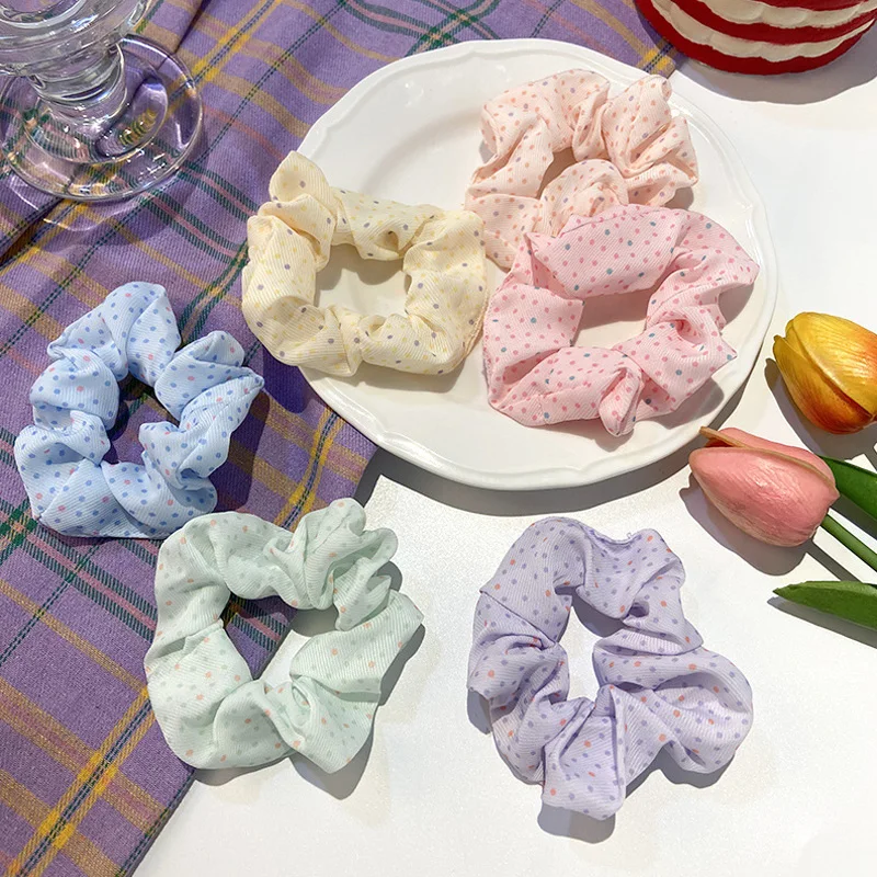 

Резинки для волос шифоновые женские, модные резинки для хвоста, аксессуар на голову в горошек, 1 шт.