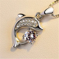 popular crystal dolphin pendant necklace for women engagement wedding jewelry gift