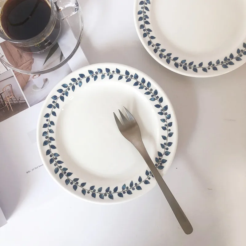 1 шт. керамическая тарелка с рисунком зеленых листьев|Блюдца и тарелки| |