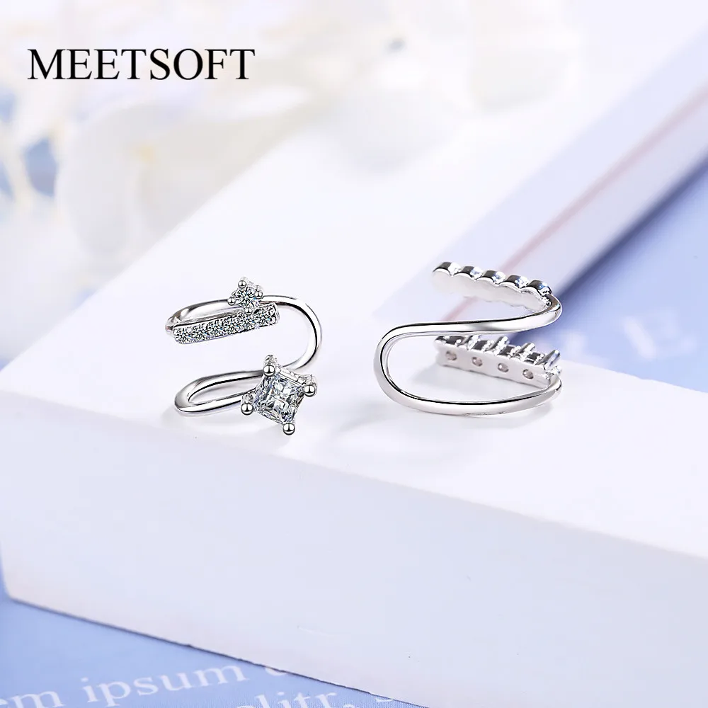 Женские сережки клипсы MEETSOFT Silver модные дизайнерские Асимметричные ювелирные