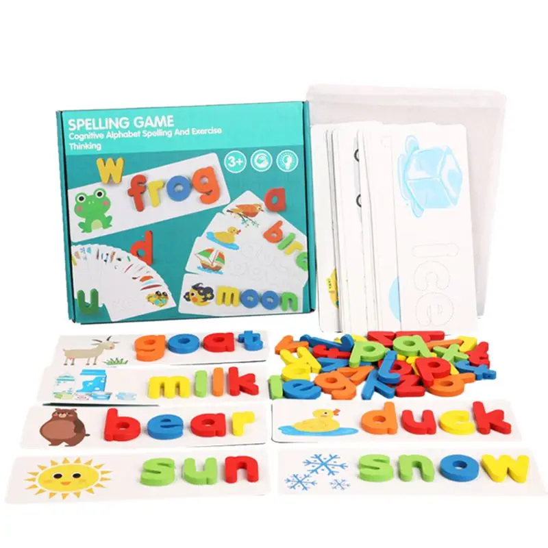 

Wooden Number Alphabet Letter Spelling Puzzle Game Learning Cards Matching Toy BX0D
